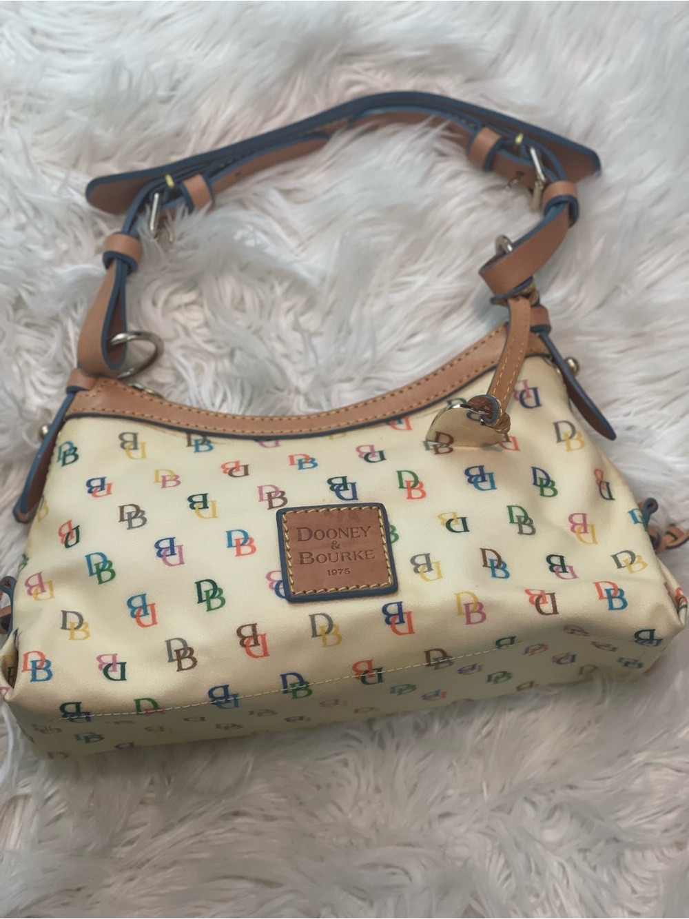 Dooney & Bourke Multicolor DB Logo Shoulder Bag with Tan Trim